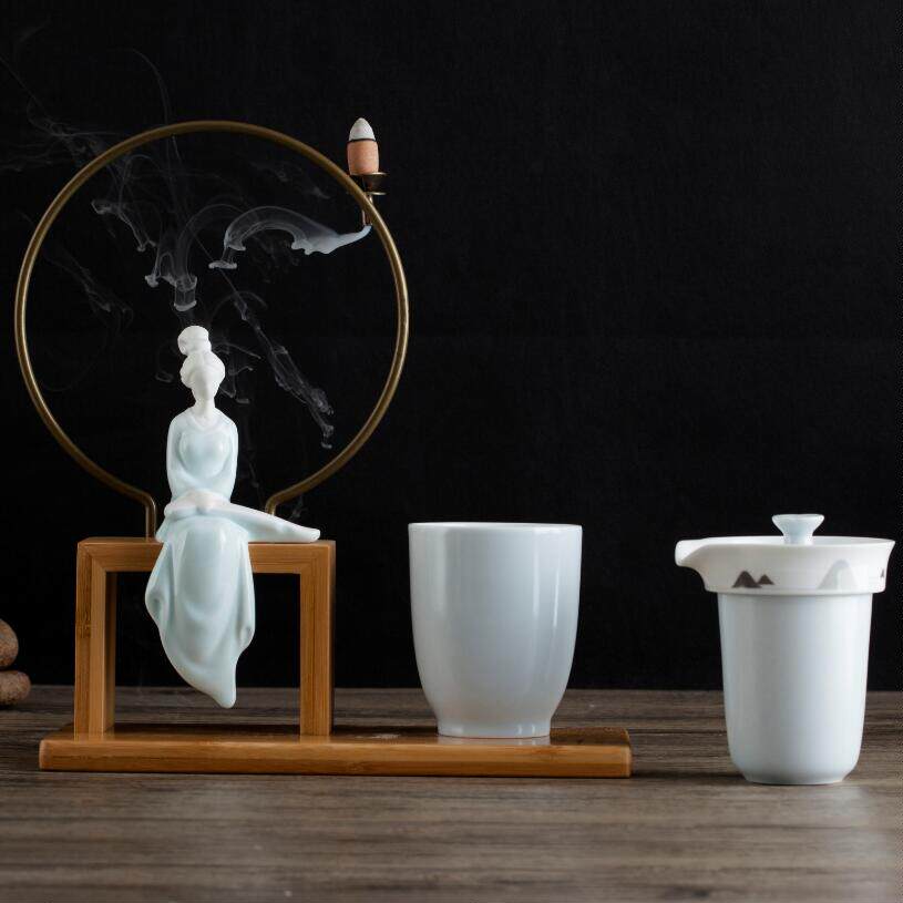 ten thousand Spring and Sunrise Oriental Minyue Group Jade Porcelain Figures Express Guest Cup Suit Zen of Tea Tea Conference accompanied by a handout courtesy