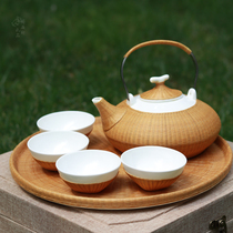 Porcelain body bamboo tea set non-heritage bamboo silk buckle porcelain tea cup with tea tray Sichuan special handmade gift meeting to send customers
