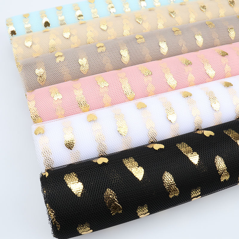 Valentine's Day Florist Flower Bunch Packing Yarn Heart Heart Nian Nian Bag Flower Mesh Korean-style Bronzing Heart Yarn Peach Love