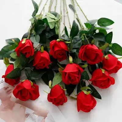 Simulation of rose simulation green leaf living room decoration flower arrangement, silk flower single plastic fake flower bouquet dry flower