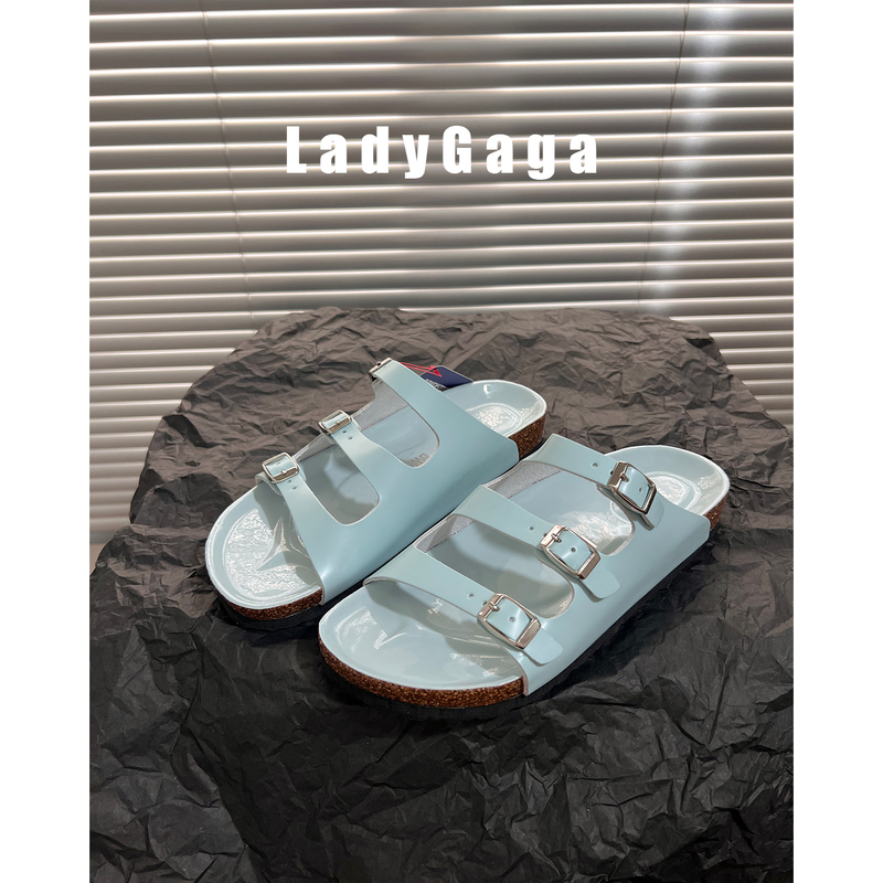 Ladygaga~Top Version~ Three-Strap Birkenstock-Style Slippers, Genuine Leather Cork Sole, Summer Flat Sandals for Women, Sage Green Ladygaga~Top Version~ Three-Strap Birkenstock-Style Slippers, Genuine Leather Cork Sole, Summer Flat Sandals for Women, Sage Green