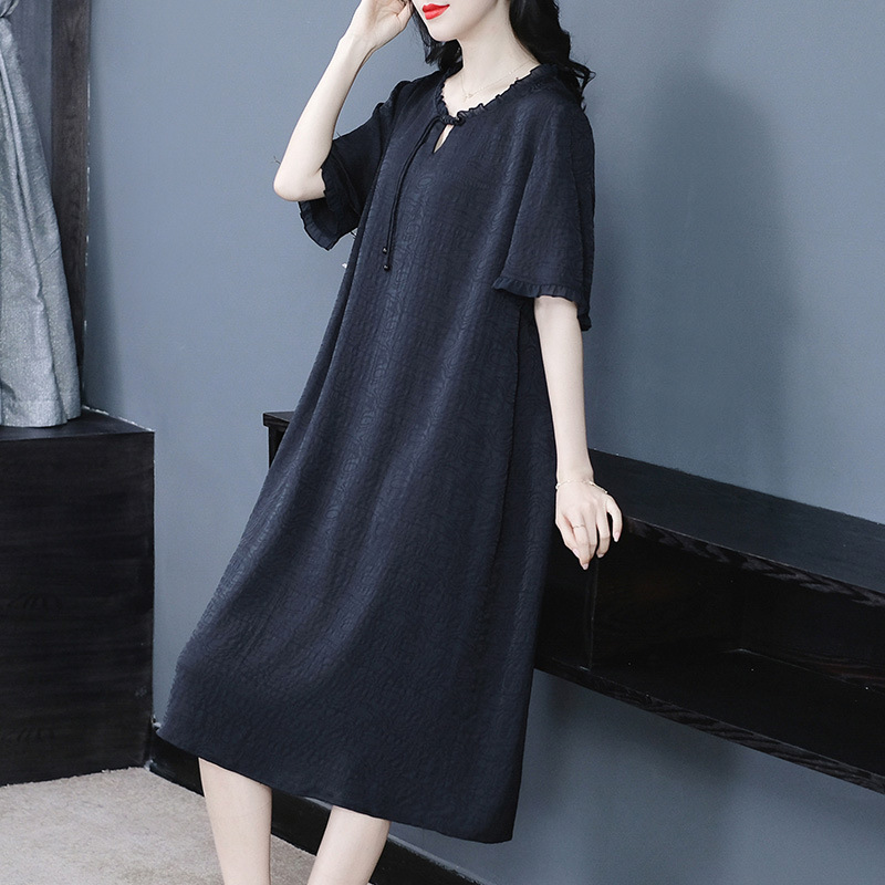 Summer Breathable and Cool Loose-Fitting Plus-Size 120kg Straight-Leg Slimming Drape Dress for Middle-Aged Mothers