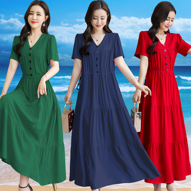 130kg Extra Large Size Women's Summer Cotton Dress 300 Plus Size Super Fat 240 Fat mm Loose Fit Slimming Age-Reducing 220