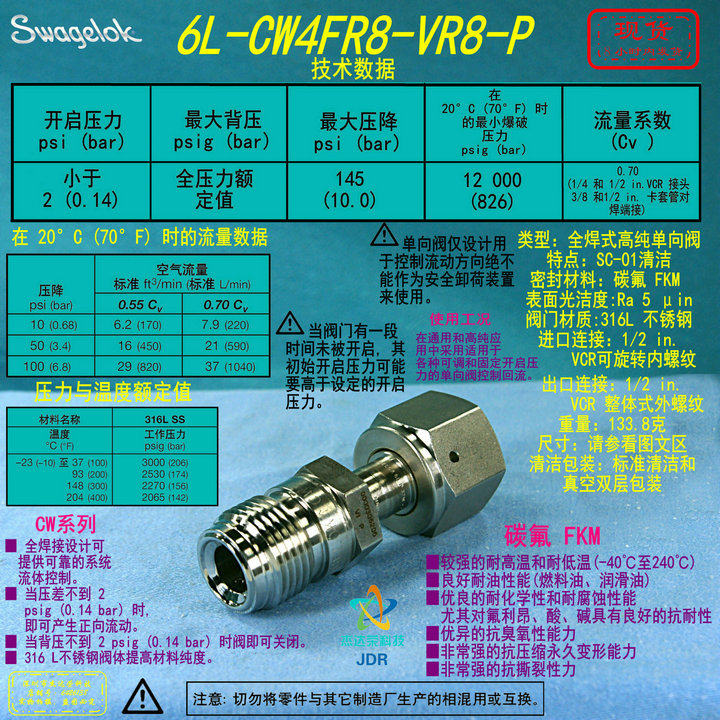 (6L-CW4FR8-VR8-P) Swagelok Swagelok high purity check valve 1 2 in VCR