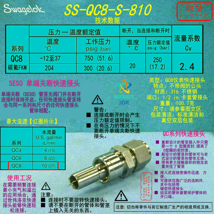 (SS-QC8-S-810) Swagelok sei Weiloc Quick Joint 1 2 in Sleeve Pipe Union
