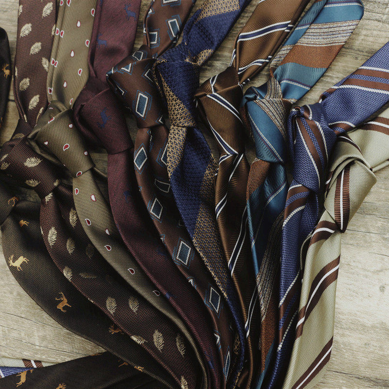 Retro Brown Blue Patterned Stripesd Tie 8cm Men's Formal Business Casual Groom Wedding Host Tie