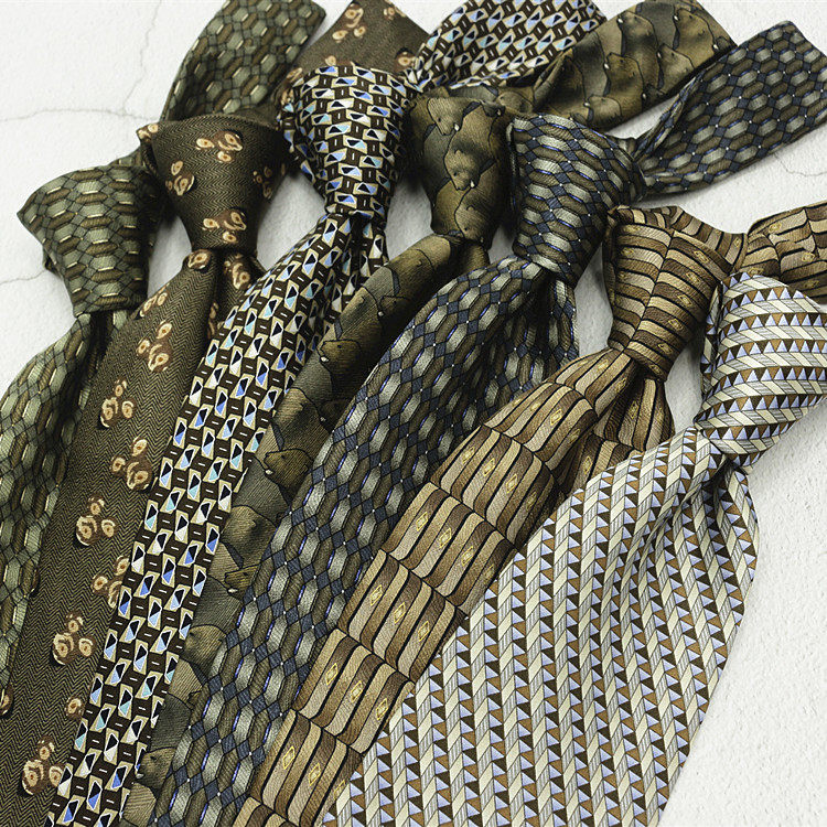 10cm Silk Printed Tie Mulberry Silk Vintage British Style Silk Tie Italian Coffee Color Green Pattern