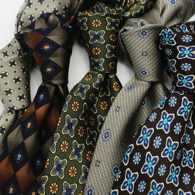 10cm Men's Silk Printed Tie Mulberry Silk Vintage British Style Tie Italian Style Coffee Color Pattern