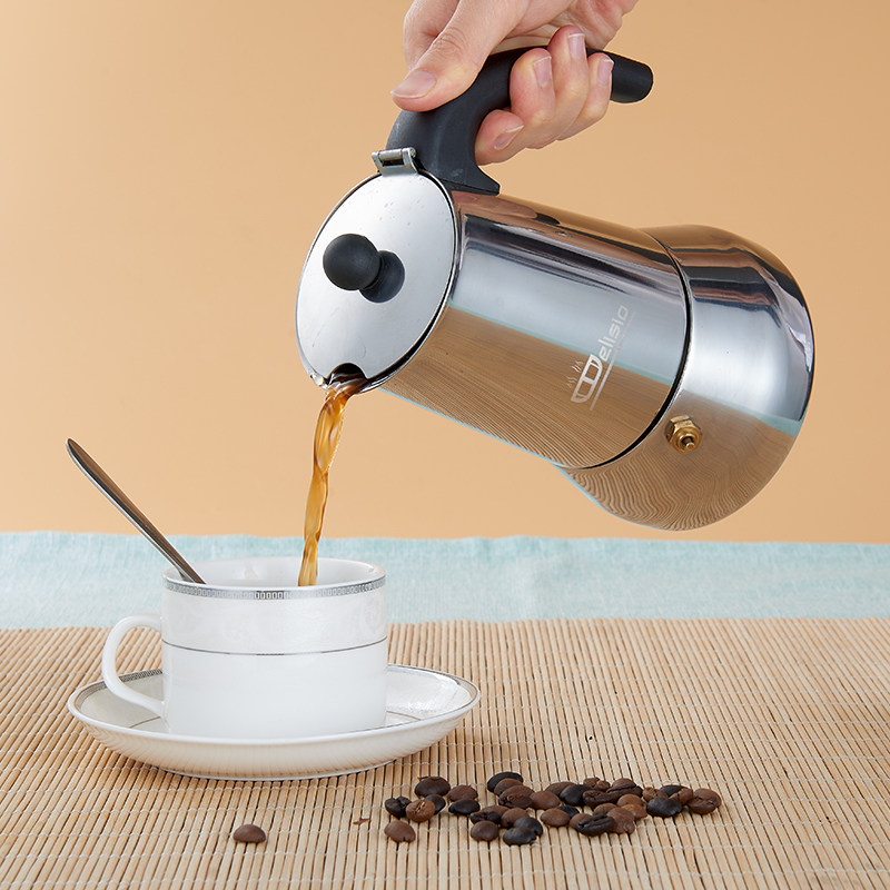 ELISIO Moka jug Stainless Steel Spaghetti coffee maker cooking Home portable Italian Coffee Distilled Pot induction cooktop