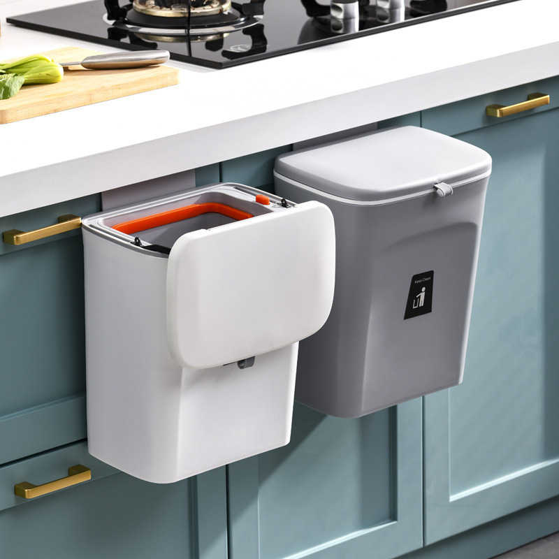 With Lid Kitchen Trash Can Toilet Makeup Room Large Double Groove White Narrow Small Home Kitchen With Wall-mounted Holding Bucket