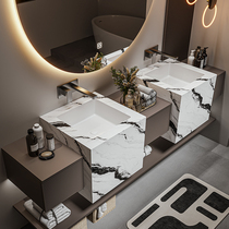 Designer light luxury bathroom cabinet hotel style washbasin slate ceramic seamless integrated basin wash basin cabinet combination
