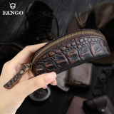 Кожаные ключи от машины ручной работы, маленькая ключница подходит для мужчин и женщин, сумка-органайзер с молнией для ключей, кожаный кошелек, монеты, воловья кожа