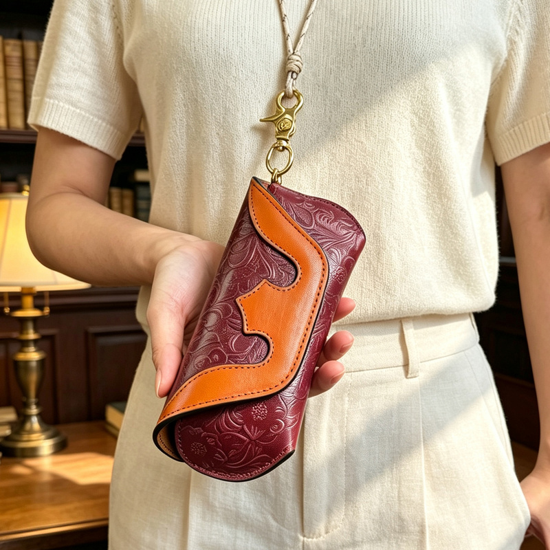 Fanguo First-Layer Cowhide Tangcao Pattern Glasses Case Handmade Genuine Leather Sunglasses Portable Neck-Hanging Storage Box Anti-Pressure Protective Cover Fanguo First-Layer Cowhide Tangcao Pattern Glasses Case Handmade Genuine Leather Sunglasses Portable Neck-Hanging Storage Box Anti-Pressure Protective Cover