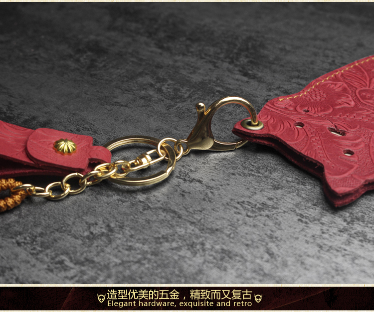 Thẻ da handmade set lớp đầu tiên da bò dễ thương phim hoạt hình gói thẻ thẻ xe buýt tàu điện ngầm thẻ holster đa chức năng keychain ví nữ