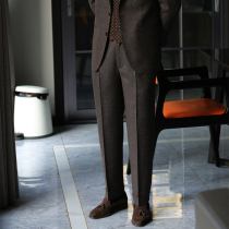 Autumn and winter full wool Curry White Point high waist trousers mens double pleated