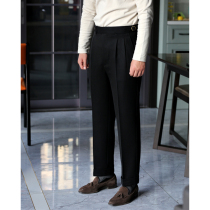 Autumn and winter full wool black twill mens double pleated