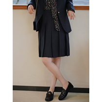Line French vintage retro niche high waist thin temperament jk navy blue pleated skirt women
