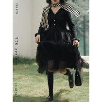 Line dream Alice retro lazy romantic V-neck high waist slim knitted yarn dress