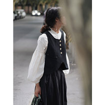 Line drawing style little boy retro Breathable linen V-neck slit short vest