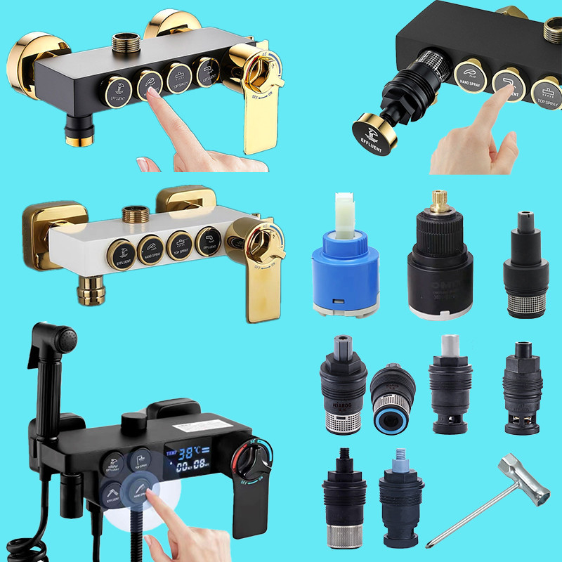 Black Gold White Button Valve Core Aluminum Shower Faucet Copper Thermostatic Mixing Valve Square Switch Hot and Cold Water Faucet Accessories