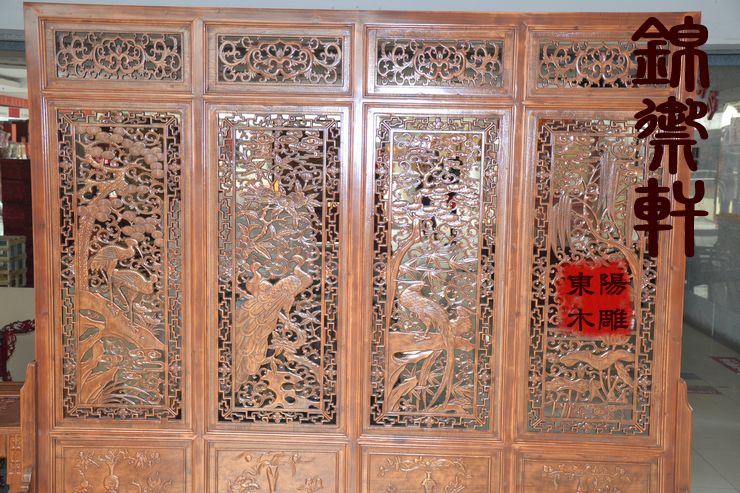 Khuyến mãi Dongyang khắc gỗ màn hình hai mặt gỗ rắn cổ hoa và phân vùng màn hình chim long não gỗ Trung Quốc hiên - Màn hình / Cửa sổ tấm bình phong bằng vải