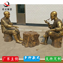 Old man plays chess game sculpture chess small pieces of glass steel copper cast copper park playing chess game statue