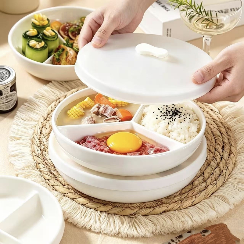 Ceramic Divided Plate with Deepened Compartments for Children, Rice Cooker Steaming Bowl, Ceramic Baby Food Supplement Steaming Bowl Ceramic Divided Plate with Deepened Compartments for Children, Rice Cooker Steaming Bowl, Ceramic Baby Food Supplement Steaming Bowl
