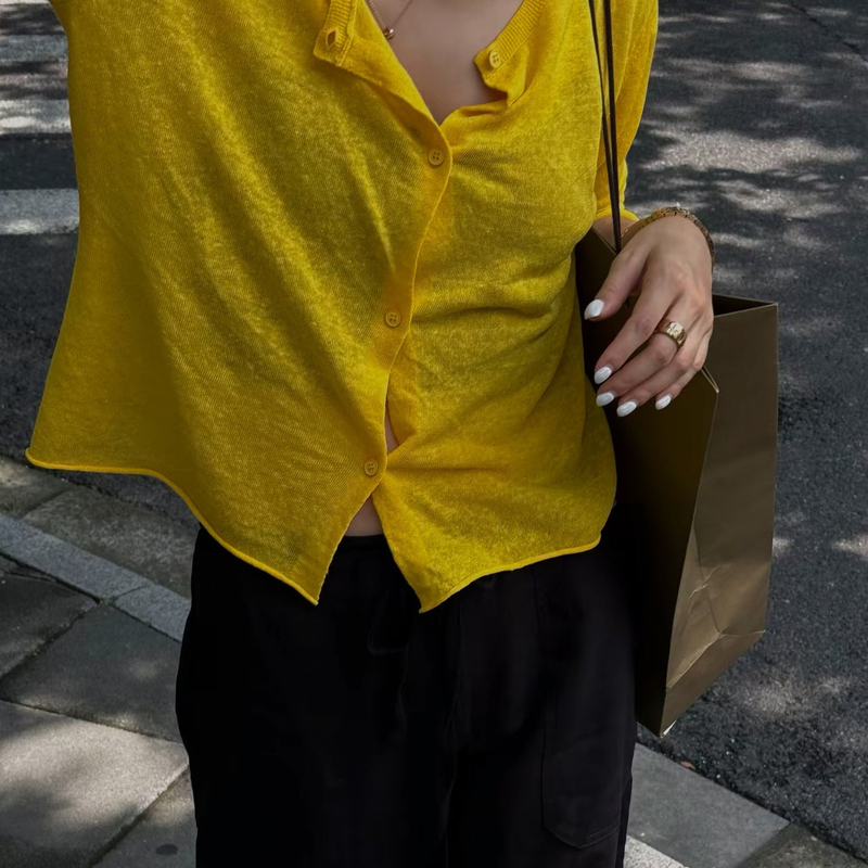 Josie Chow【High-End Linen Nylon】Autumn Long-Sleeved Loose Short Cardigan Top Am4020266 Josie Chow【High-End Linen Nylon】Autumn Long-Sleeved Loose Short Cardigan Top Am4020266