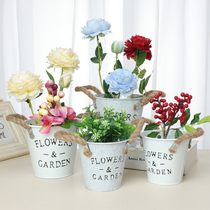 Creative letter hemp rope small iron barrel sheet metal flower barrel retro double ear iron barrel multi-meat potted flower pot table decoration barrel