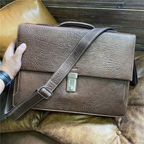 American classic briefcase Retro imported shrink pattern cowhide mens handbag shoulder briefcase inventory clearance