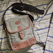 European and American retro canvas with cowhide mens shoulder bag casual youth medium messenger bag backpack