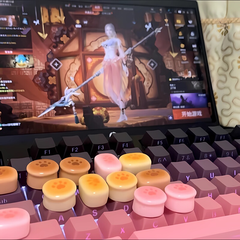 Nail Art Raised Button Stickers for Gaming, Cat Paw Cup Stickers, Egg Tart Keyboard Stickers, Cat Paw 3D Typing Keyboard