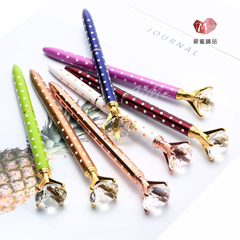 Big diamond Korean creative crystal metal dot ballpoint pen neutral pen gift to teacher class signature pen