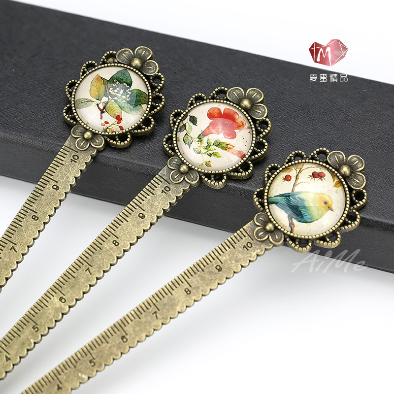 Buy 2 get 1 creative dual-use bookmark ruler retro metal ruler small fresh and compact multi-functional ruler corporate souvenirs