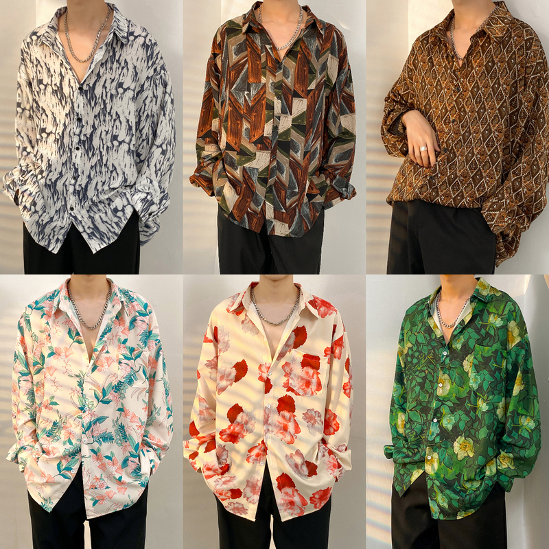 70S and 80S Nostalgic Clothing, Retro Hong Kong Style Floral Shirts, Men's Clothing, 70S and 80S Vintage Performance Costumes