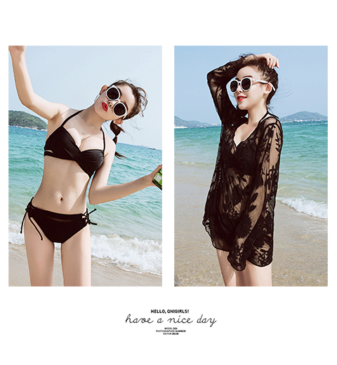 Kỳ nghỉ Hàn Quốc gợi cảm áo tắm nữ ba mảnh bikini nóng xuân nhỏ nước hoa lưới đen gợi cảm mỏng áo tắm một mảnh