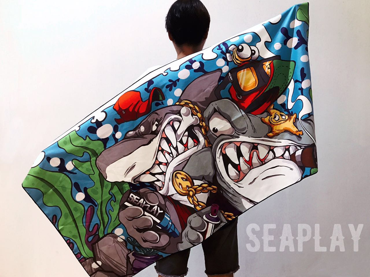 SEAPLAY Microfiber Speed Dry Towel Bath Towels Quick Dry Diving Surfing Swimming Sport Available Big Shark
