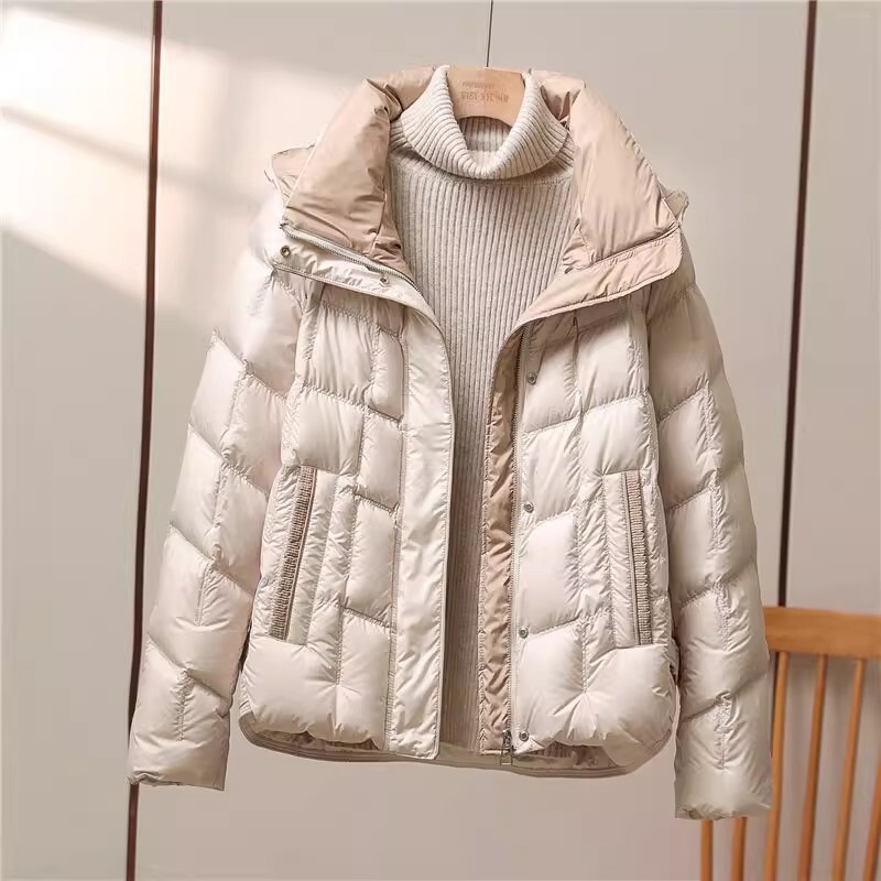 French Rouje Moaks90 White Duck down Jacket for Women 2025 Winter Hooded Thick Warm Coat for Petite Sizes