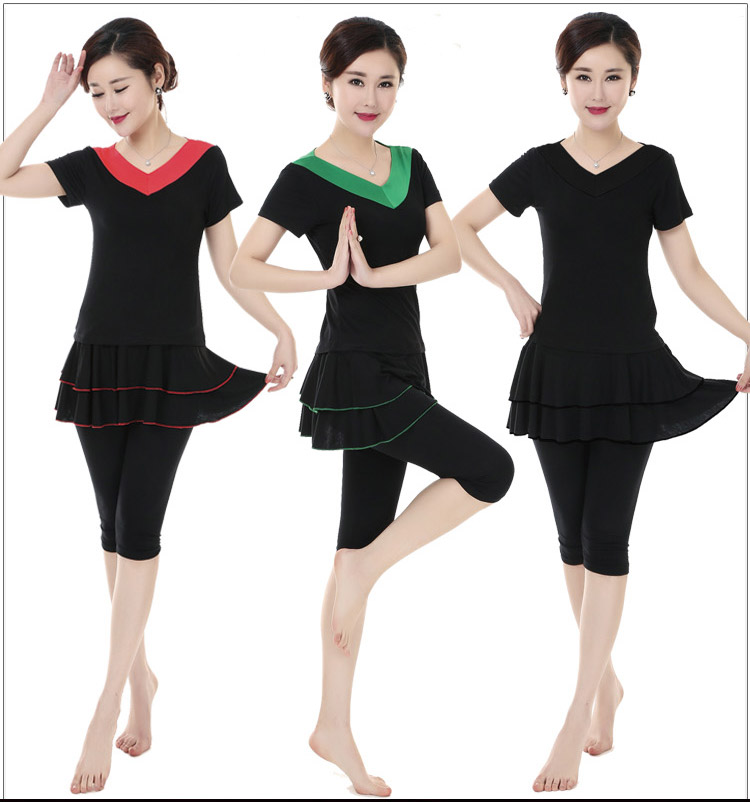 Trang phục khiêu vũ vuông mới phù hợp với áo ba lỗ Modal áo dài tay bảy quần quần tập nhảy - Khiêu vũ / Thể dục nhịp điệu / Thể dục dụng cụ giày dance