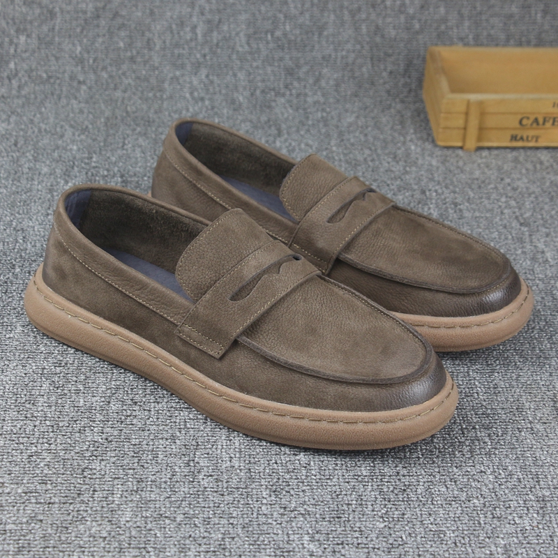 Spring and Autumn Men's Shoes, Genuine Leather Breathable Casual Shoes, Handmade Retro Loafers, Flat Sneakers, Slip-On Soft-Soled Leather Shoes for Men