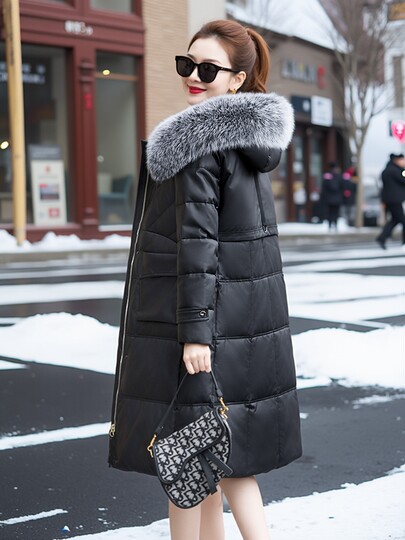 2025 Haining Genuine Leather Down Jacket Women's Medium Long Sheepskin Fox Fur Collar Coldproof Warm Jacket Thickened Winter Clothes