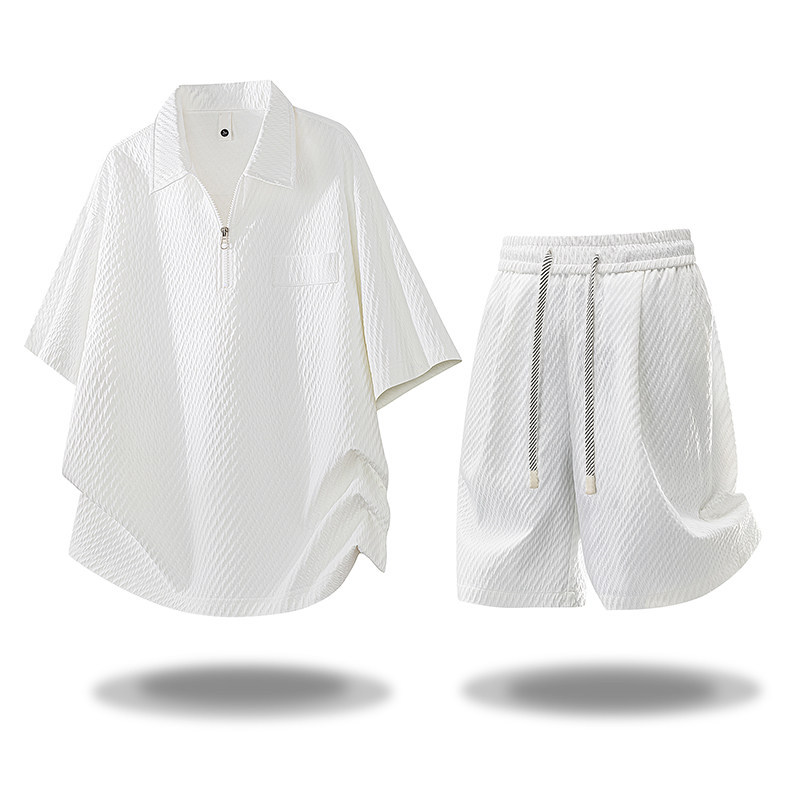 My Summer Half-Zip Cool Polo Shirt Short-Sleeve Shorts Set Simple Versatile Fashion Plus Size Casual Two-Piece Set