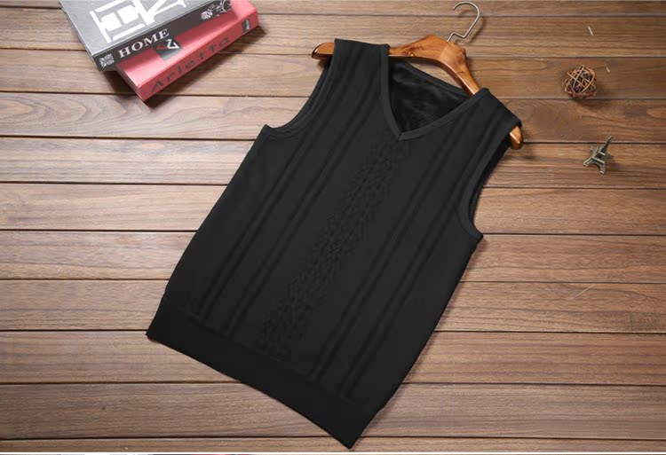 Của nam giới len vest vest V-Cổ trung niên đan vest nam cộng với nhung dày không tay áo len thanh niên triều mùa đông