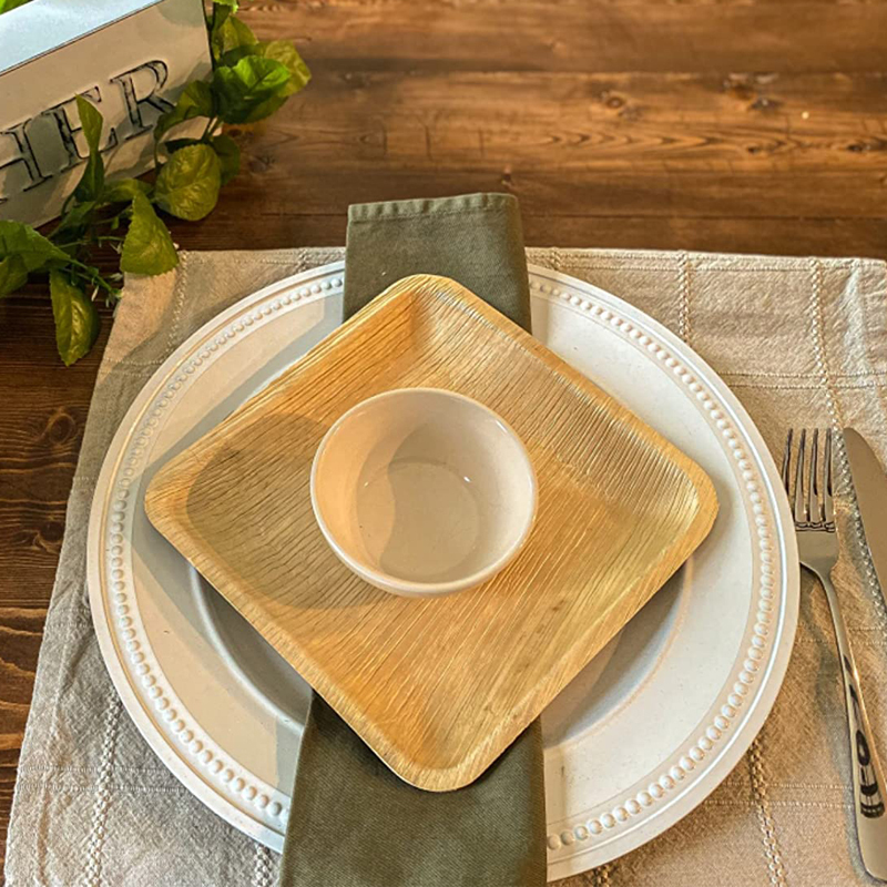 Disposable Palm Leaf Plates for Outdoor Picnics, Hotel Use, Eco-Friendly and Biodegradable, 6inch 8inch Fish Plates, Knife, Fork, and Spoon Set
