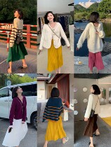 tinafairy autumn and winter new gentle skirt all-match 6 colors thin elastic waist knitted pleated skirt women