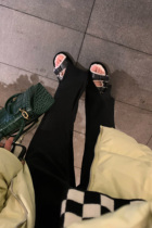 tinafairy Shelley velvet split mopping chopsticks pants autumn and winter warm straight black slim casual pants women