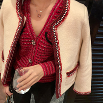 tinafairy Celinlin series beige blouse wool cashmere short red woven coat women Spring
