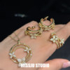 Designer metal texture C-shaped diamond hoop four-leaf flower butterfly earrings necklace ring set flowers