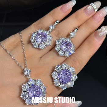 Jewelry dinner set sunset star rose cut purple gemstone flower earrings necklace ring huge beautiful and exquisite