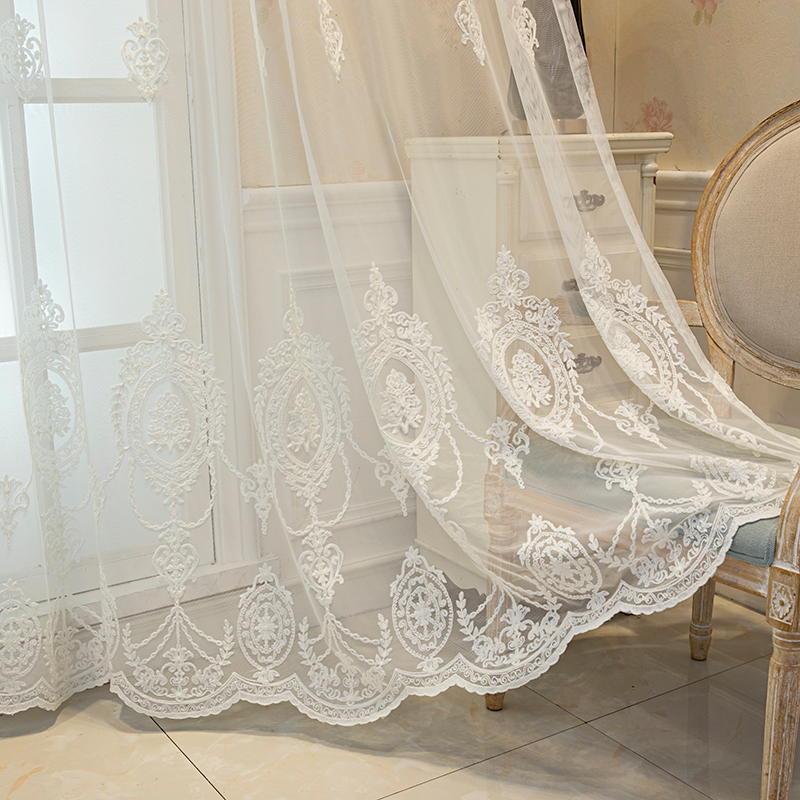 White gauze curtain gauze finished Nordic style simple modern living room bedroom balcony leaves European embroidered gauze curtain